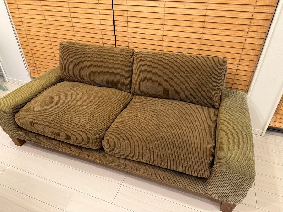Re:CENO 3人掛けソファー folk（オリーブ：コーデュロイ／12cm脚）