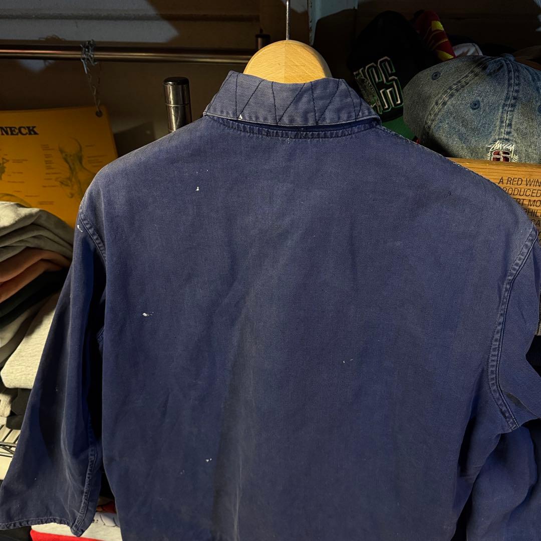 50s ユーロワークジャケット ペンキ痕 茄子紺 激フェード Aシルエットワイド