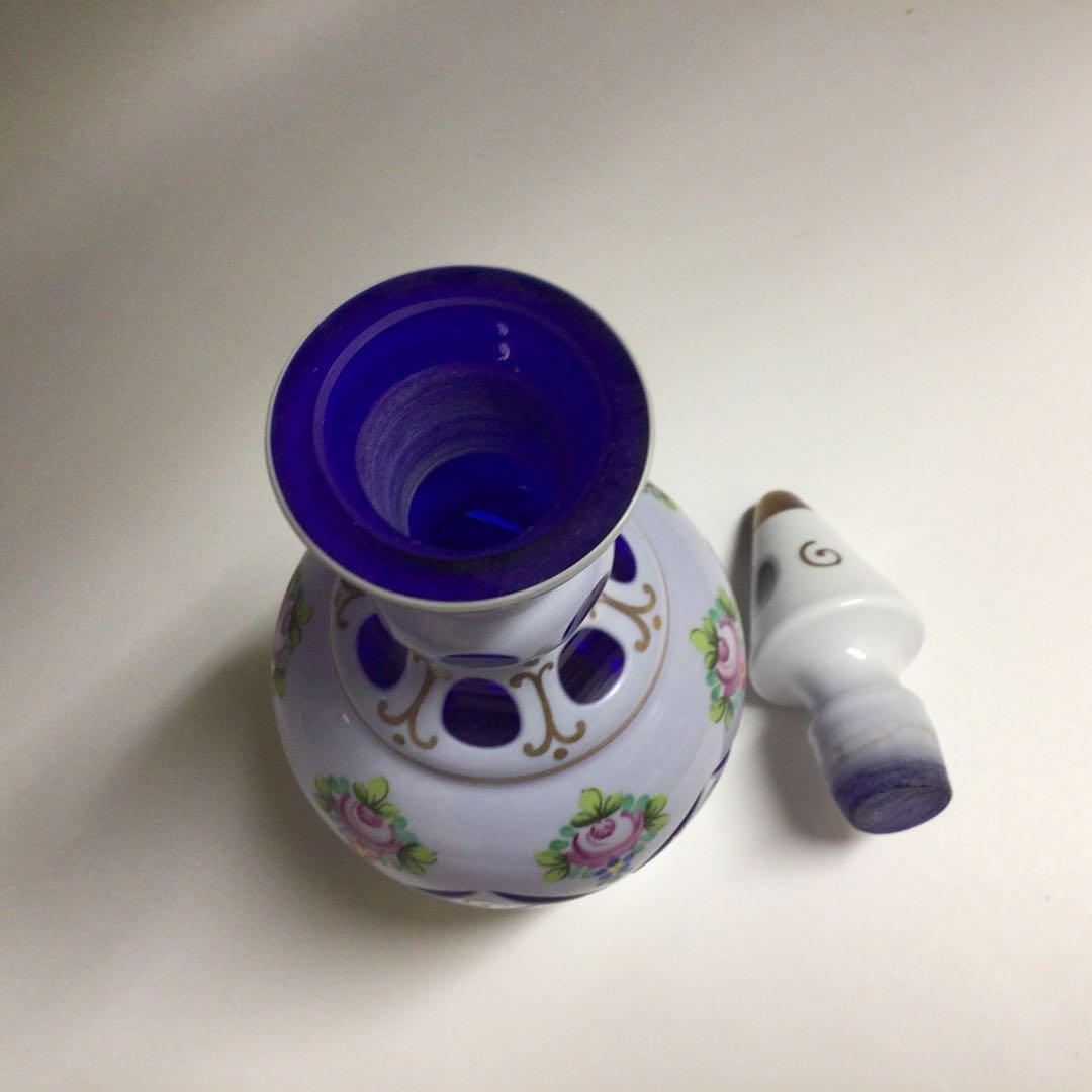 ★BOHEMIA ボヘミア　エナメル　デキャンタ　ブルー　カットグラス　花