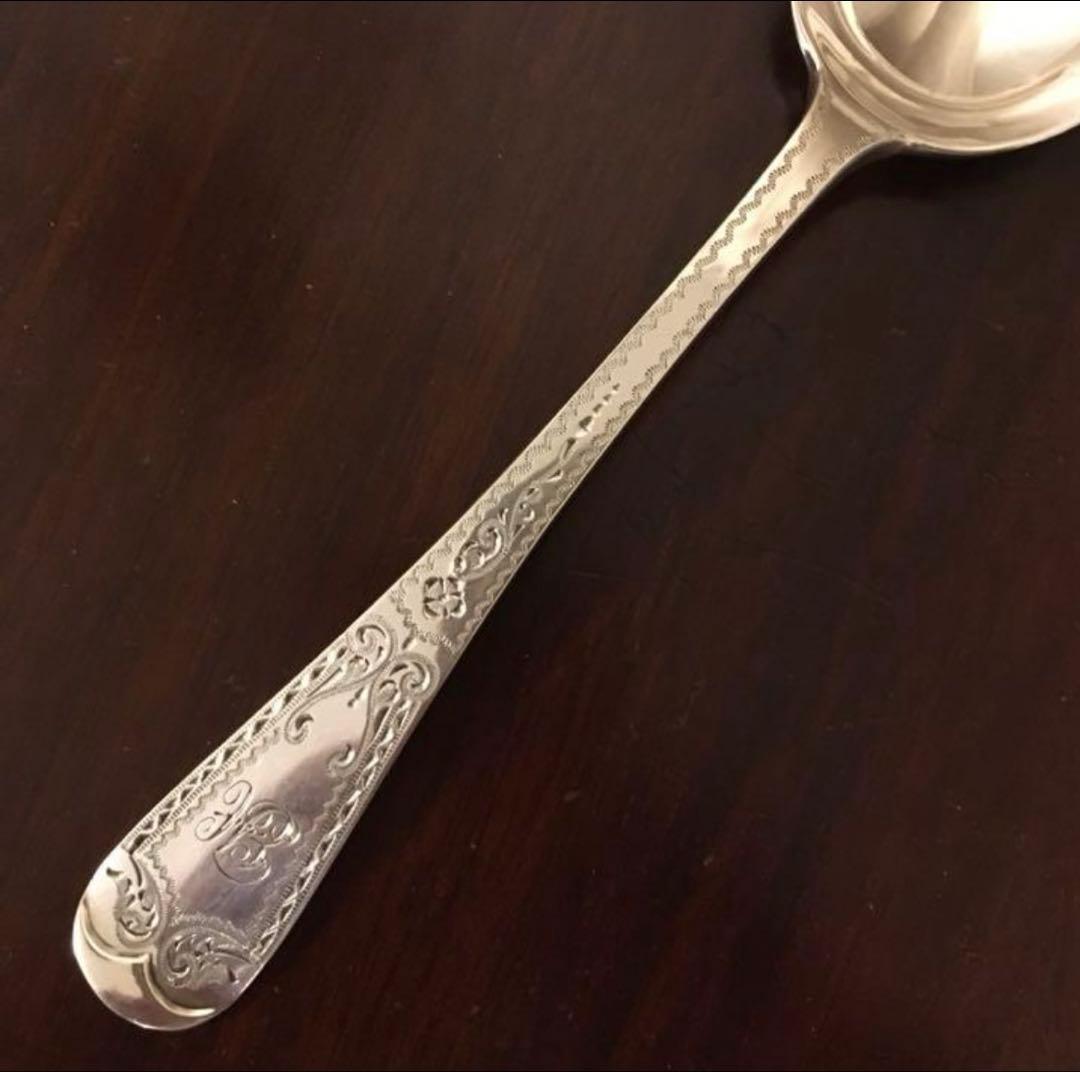 英国アンティーク 純銀ブライトカット スプーン
