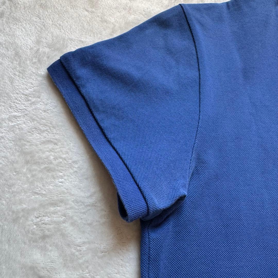 人気！モンクレール ポロシャツ メンズ M ブルー トリコロールライン ロゴ刺繍