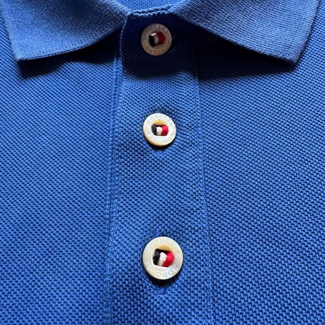 人気！モンクレール ポロシャツ メンズ M ブルー トリコロールライン ロゴ刺繍