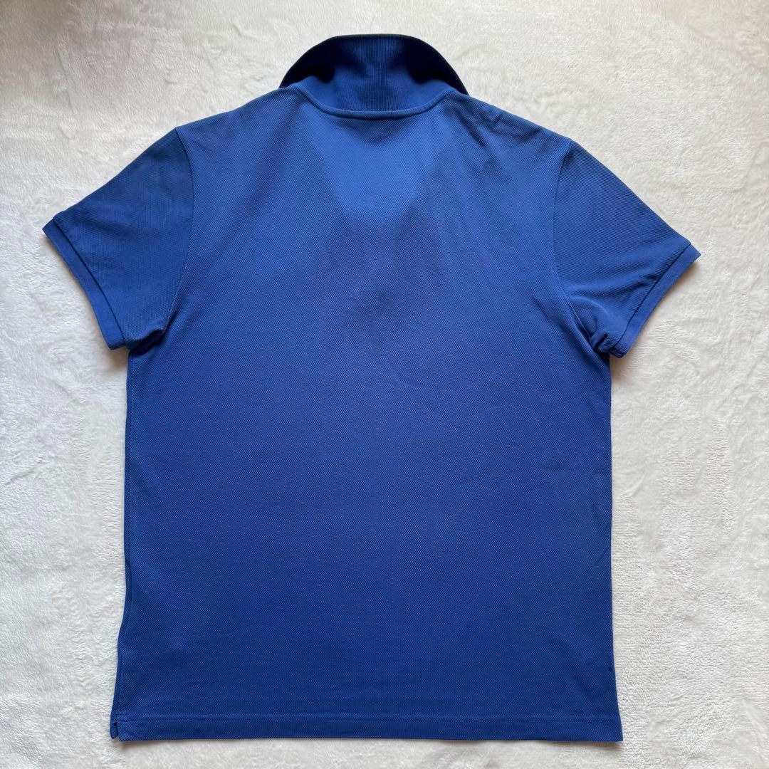 人気！モンクレール ポロシャツ メンズ M ブルー トリコロールライン ロゴ刺繍
