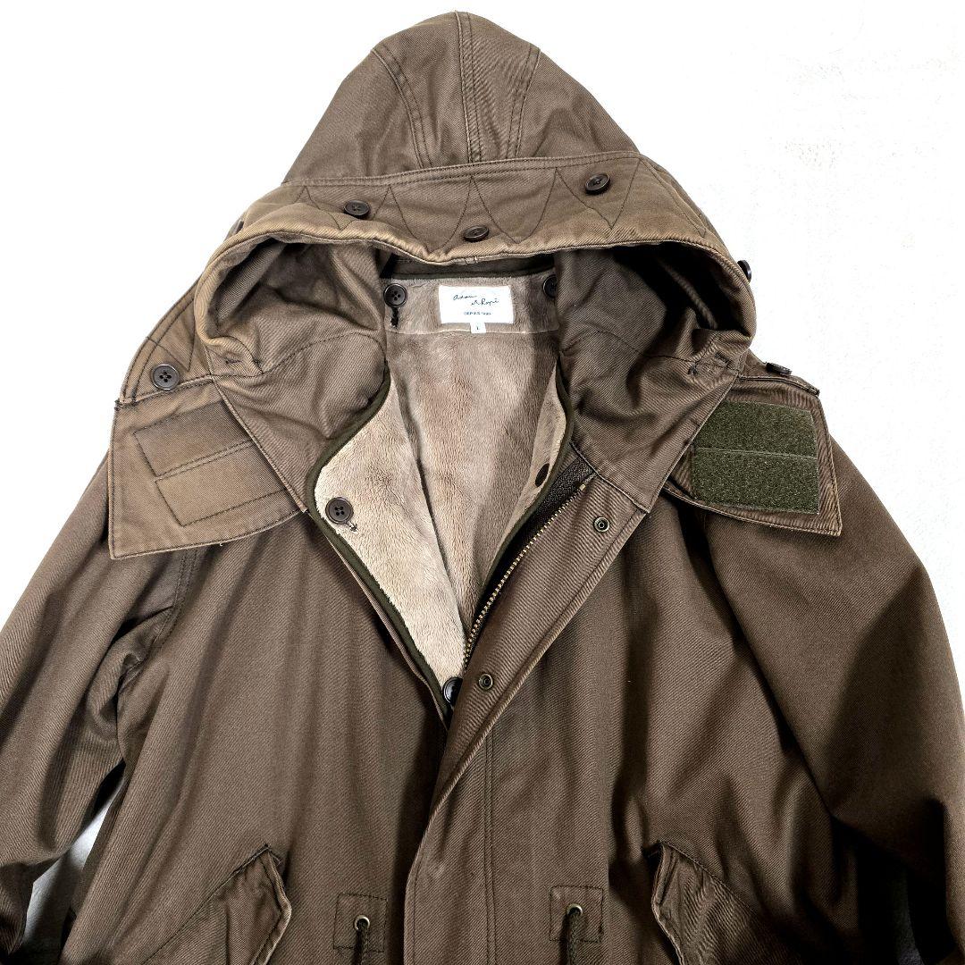 アダムエロペ モッズコート フード ボアライナー付 ロングコート ブラウン L