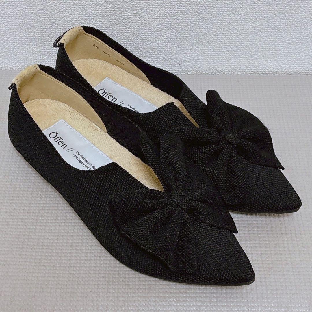 Öffen ブラックリボンポインテッドトゥシューズ 39 ブラック