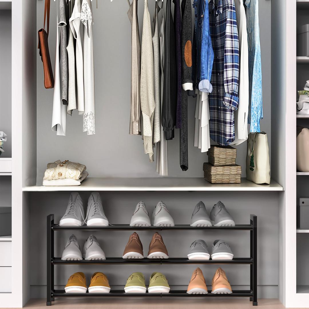 空間最適化耐久性とスタイル 調節可能シューズラック 3段