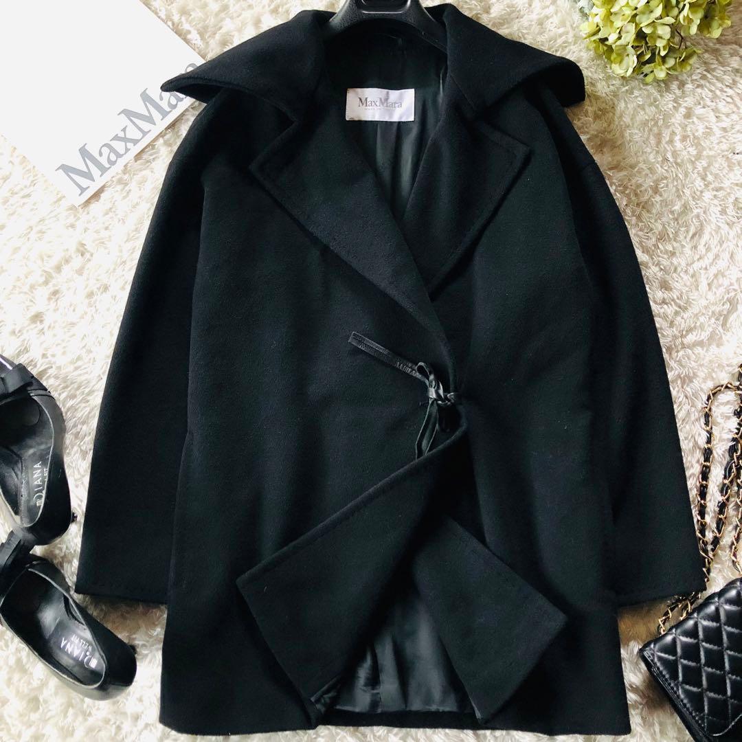 美品✨マックスマーラ カシミヤ混コート ビッグカラー 白タグ ブラック 40