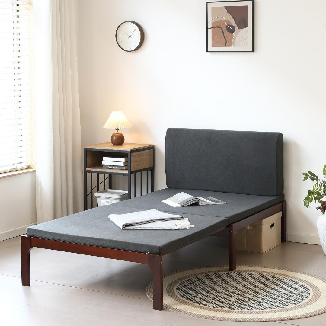 タイムセール！ソファベッド【ダークグレーマット付き】　長さは調節可能　BROWN