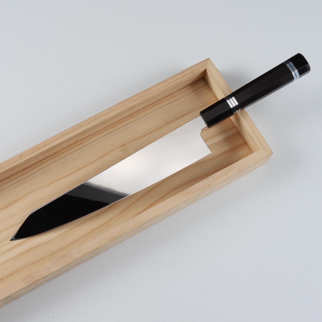 7485 勘所型牛刀 9寸 片刃 ウルトラ鏡面仕上げ 刺身包丁 和牛刀 八角柄