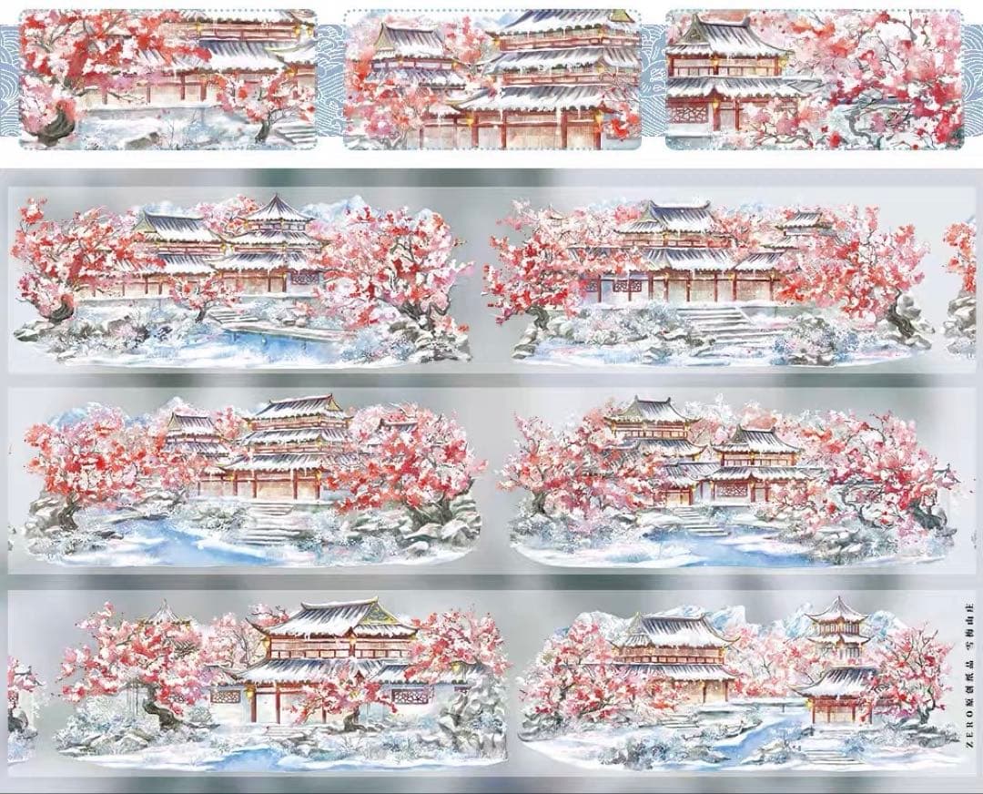 【9394】海外　マステ　5m巻　PETマスキングテープ　梅　雪景色　古風背景系