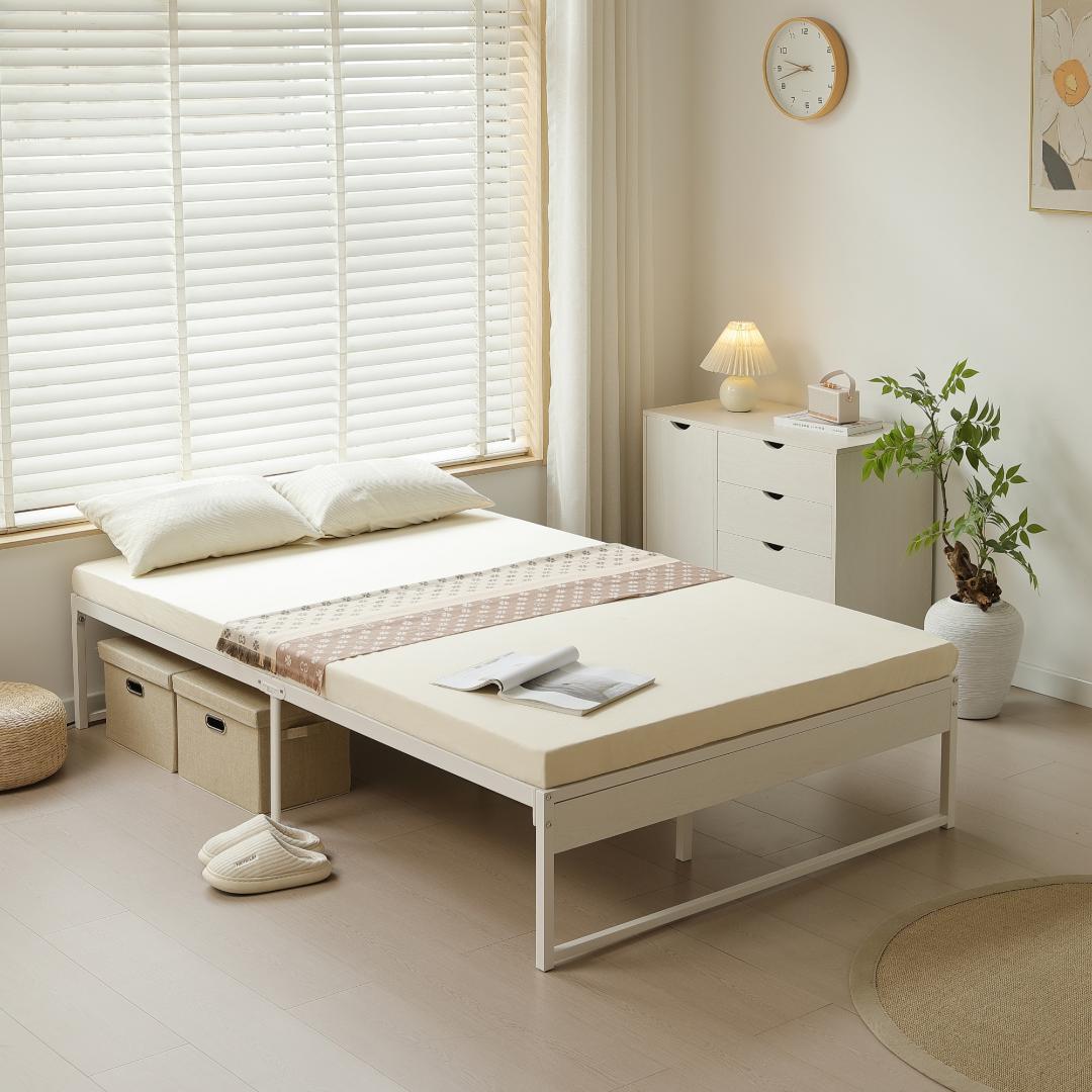 限定価格！【D】ベッドフレーム 木製×スチール パイプ オシャレ　WHITE