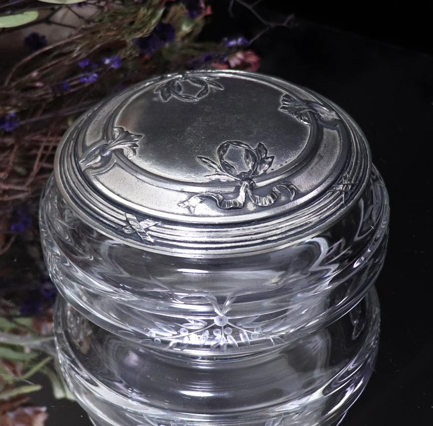 オールド・バカラ×クリストフル 銀装飾 大型蓋物 コラボ アンティーク 小物入れ