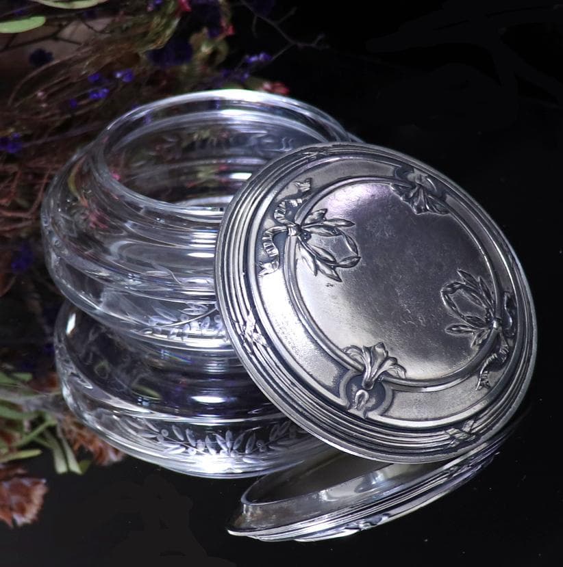 オールド・バカラ×クリストフル 銀装飾 大型蓋物 コラボ アンティーク 小物入れ