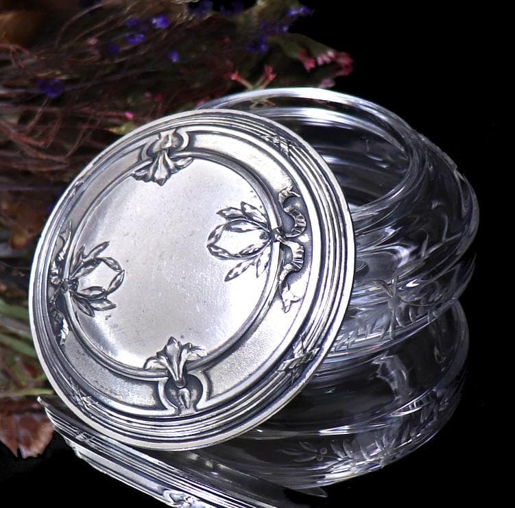 オールド・バカラ×クリストフル 銀装飾 大型蓋物 コラボ アンティーク 小物入れ