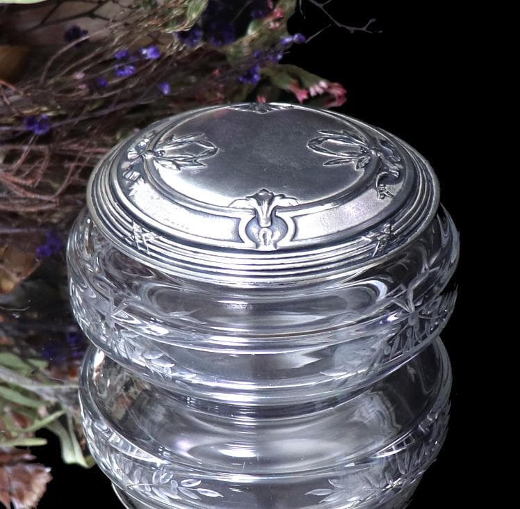 オールド・バカラ×クリストフル 銀装飾 大型蓋物 コラボ アンティーク 小物入れ