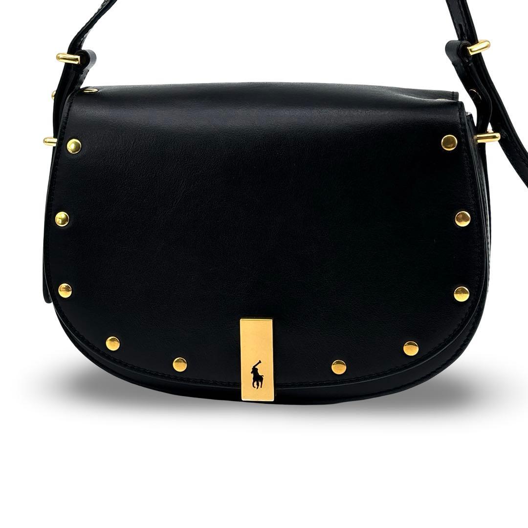 【未使用級】ポロラルフローレン　レザー　サドルバッグ　ID ショルダー　黒