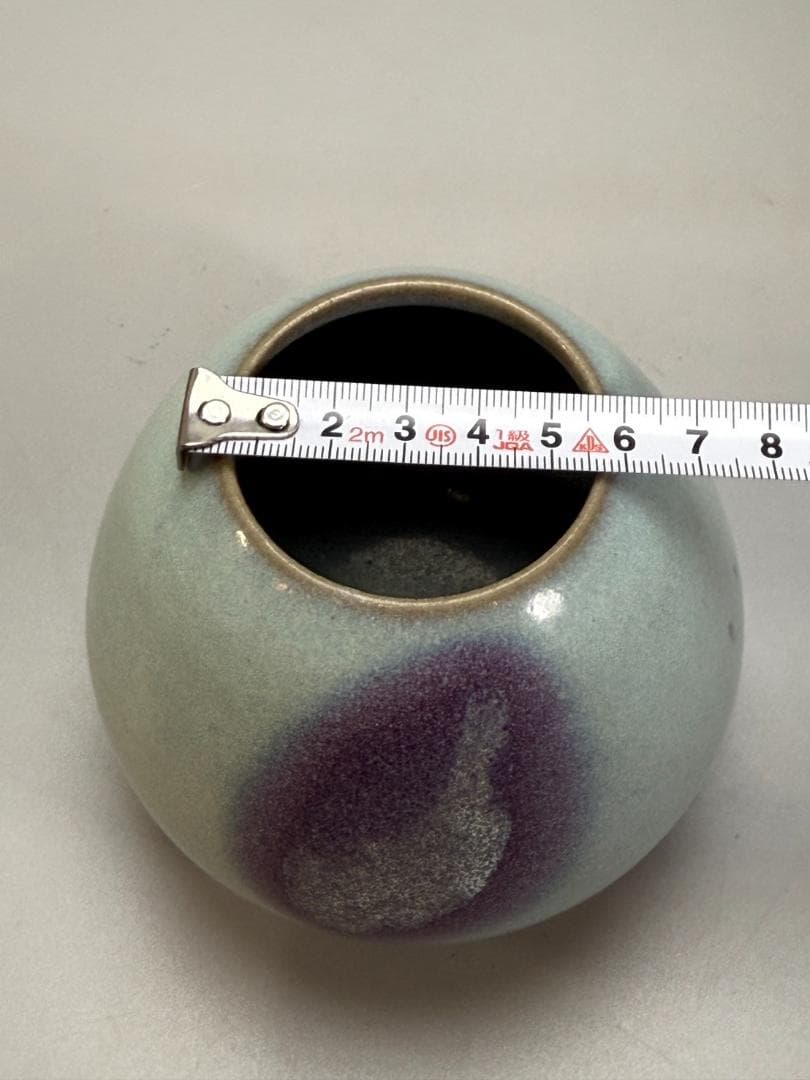 中国美術 澱青釉 紫紅斑 水盂 高さ9.6cm 小壷 茶入 DT075