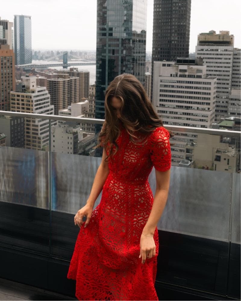 ｙ*ｉ様 セルフポートレイト ワンピース ギピュールレース 赤 UK10 未使用