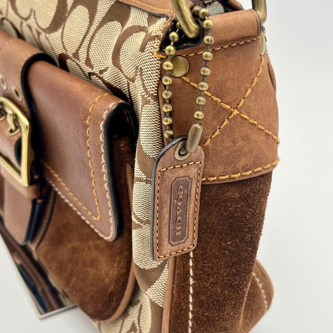 極美品 コーチ ソーホー 2way ショルダーバッグ シグネチャー スエード 茶