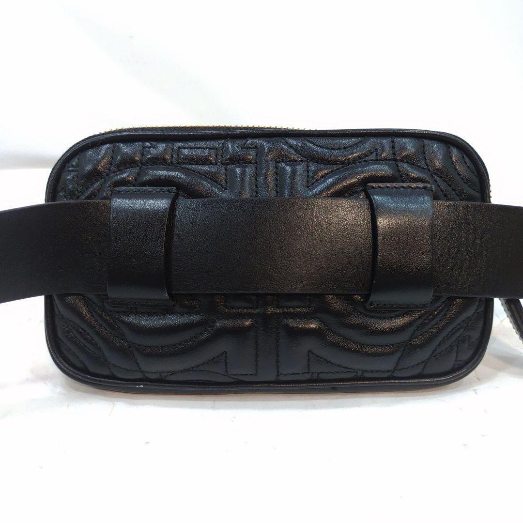 【未使用級】フェラガモ ウエストポーチ ガンチーニ キルティング レザー 黒