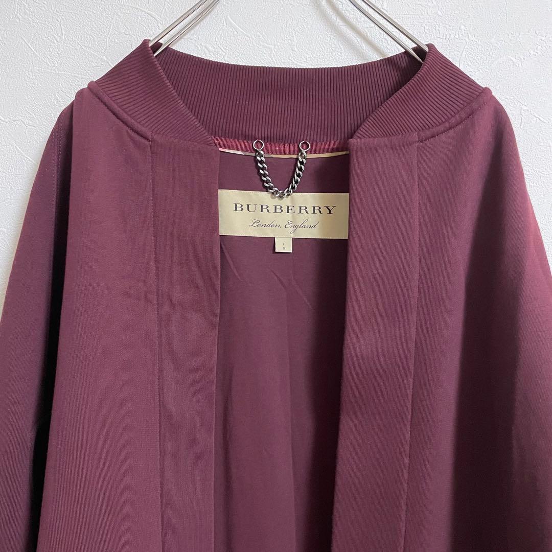 【希少】 BURBERRY ロゴ 刺繍 ポンチョ ケープ コート バーガンディ