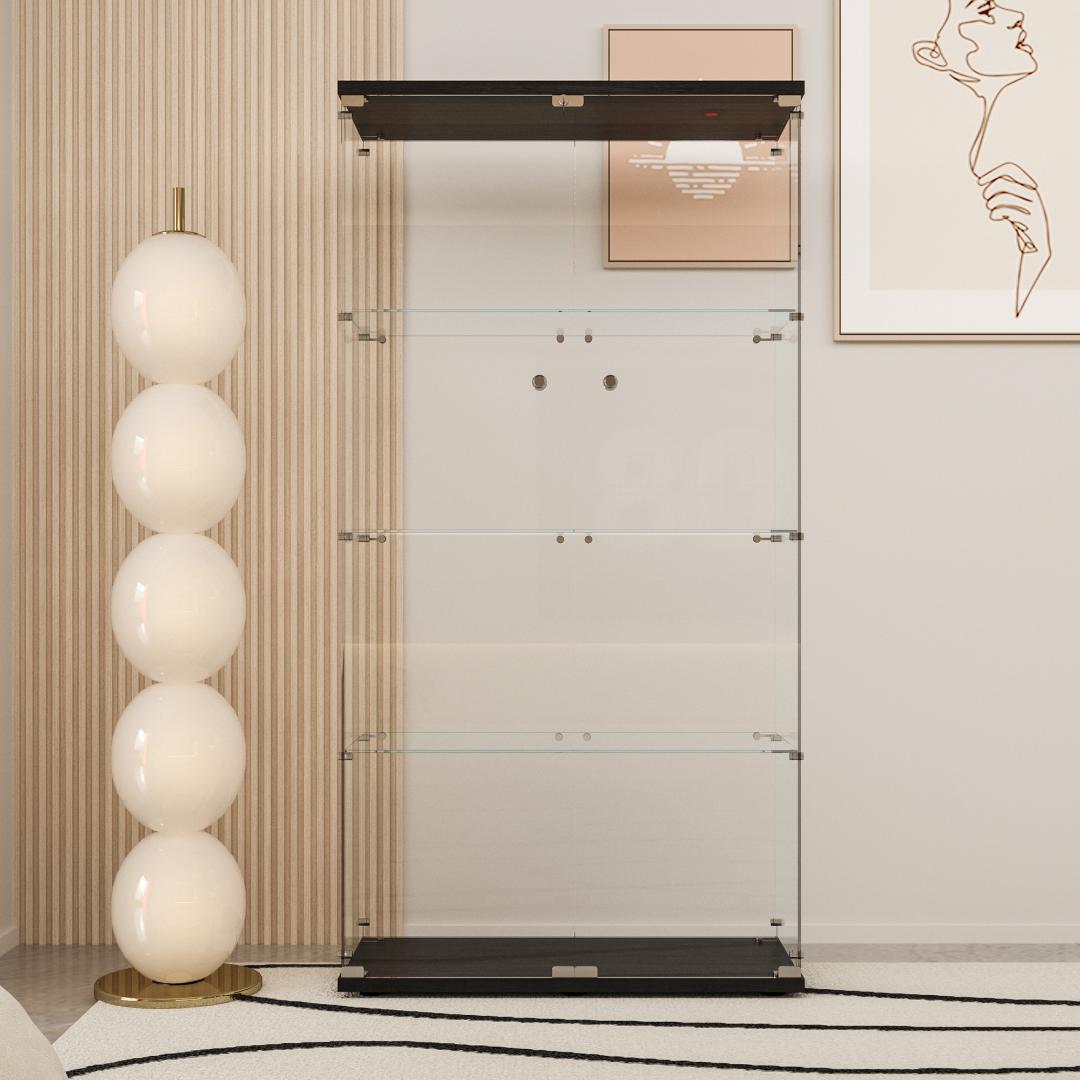 【新品】フィギュアケース コレクションケース ガラス 4段ワイド 棚 ブラック