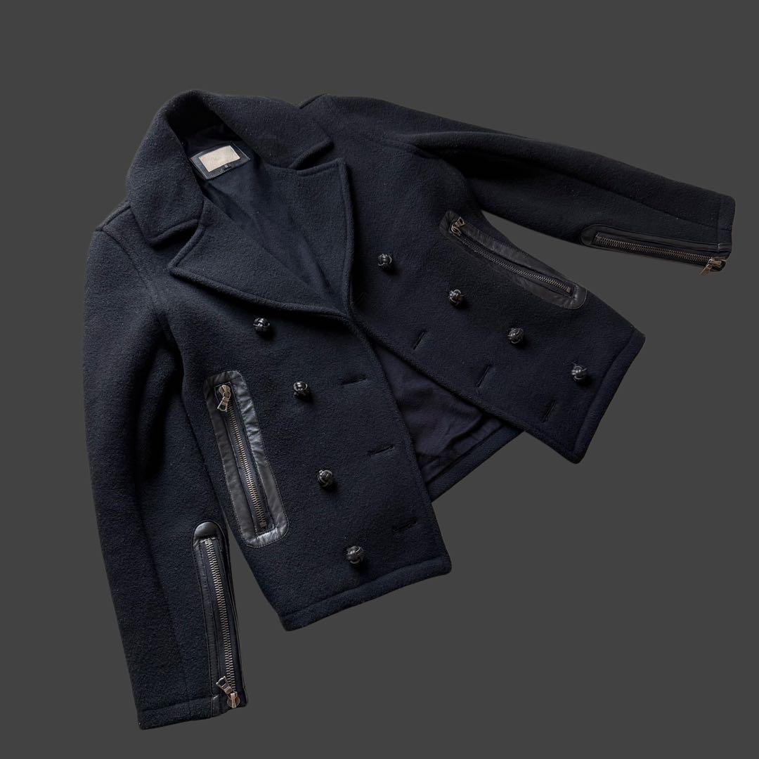 日本製 RawLife 牛革×ウール 丈短 Pコート RiRiジップ 上野商会