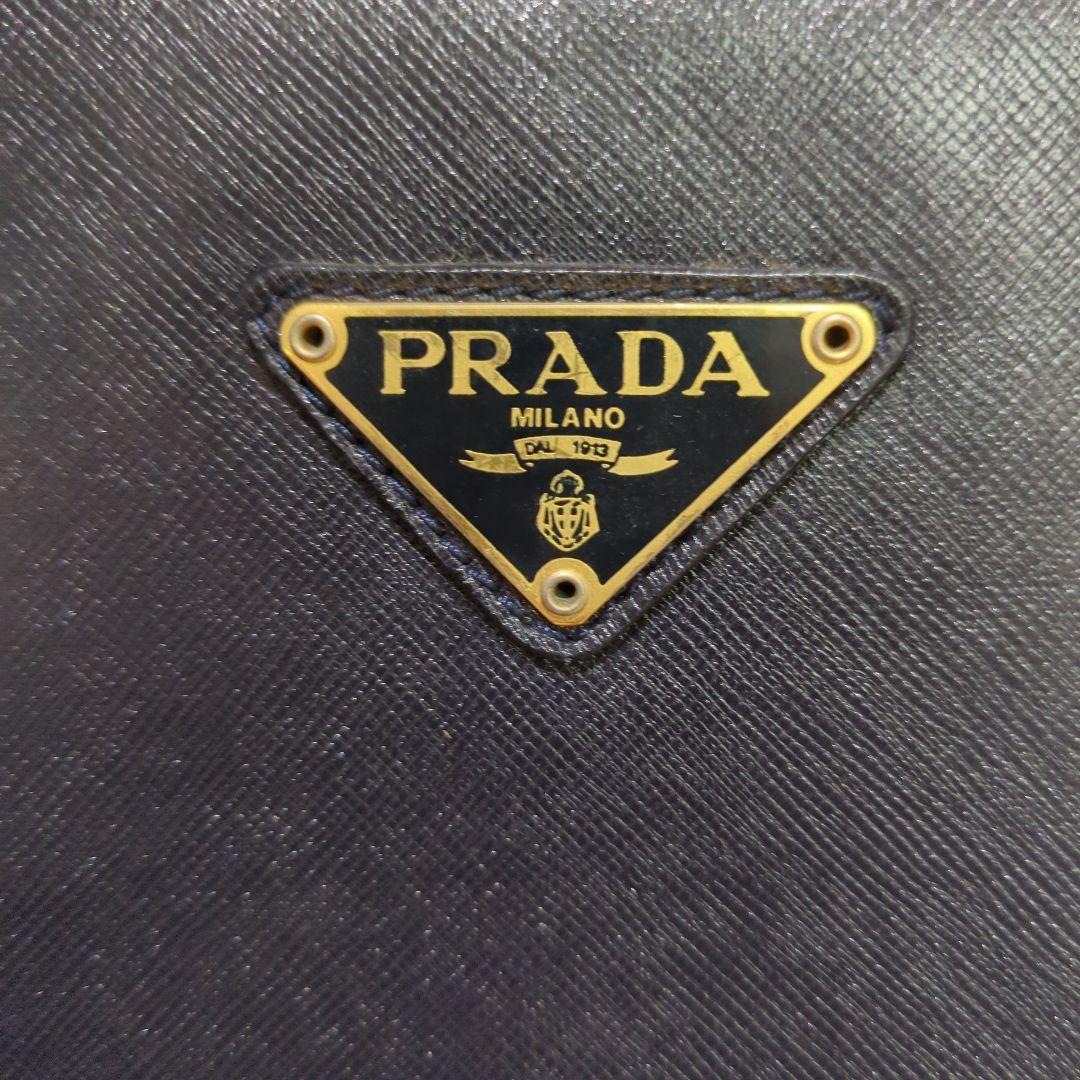 PRADA ネイビー レザー ショルダーバッグ　プラダショルダー　サフィアーノ