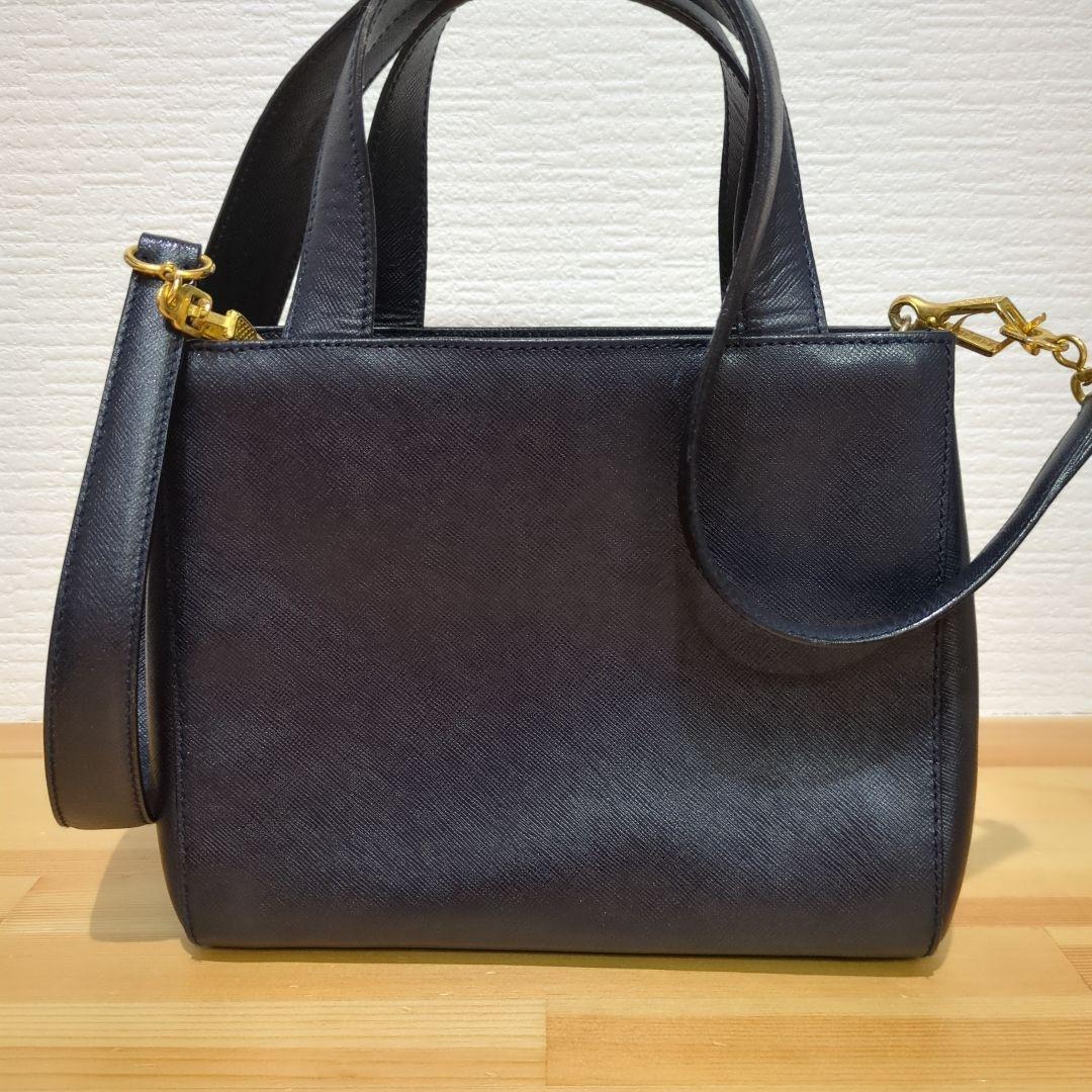 PRADA ネイビー レザー ショルダーバッグ　プラダショルダー　サフィアーノ