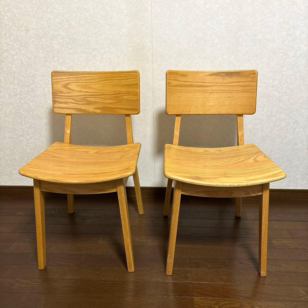 【良品】アサヒ木工 ダイニングチェア ２脚セット オーク材