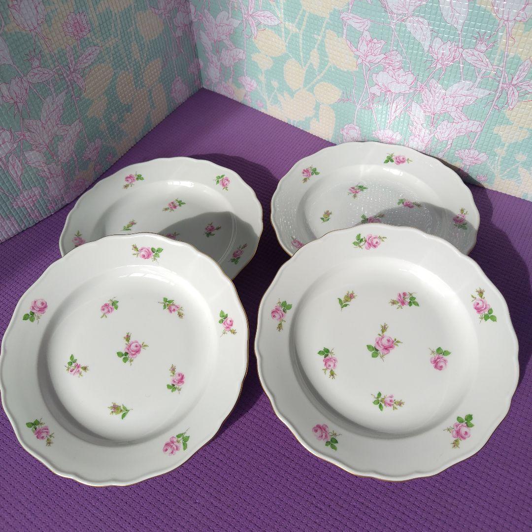 マイセンバラ柄波型皿4枚セット