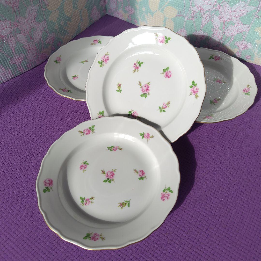 マイセンバラ柄波型皿4枚セット