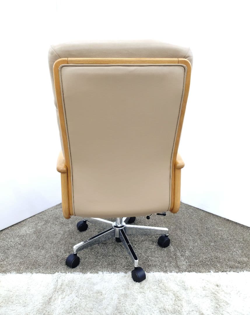 浜本工芸 無垢材 昇降式 レザー デスクチェア DSA-5200 回転チェア