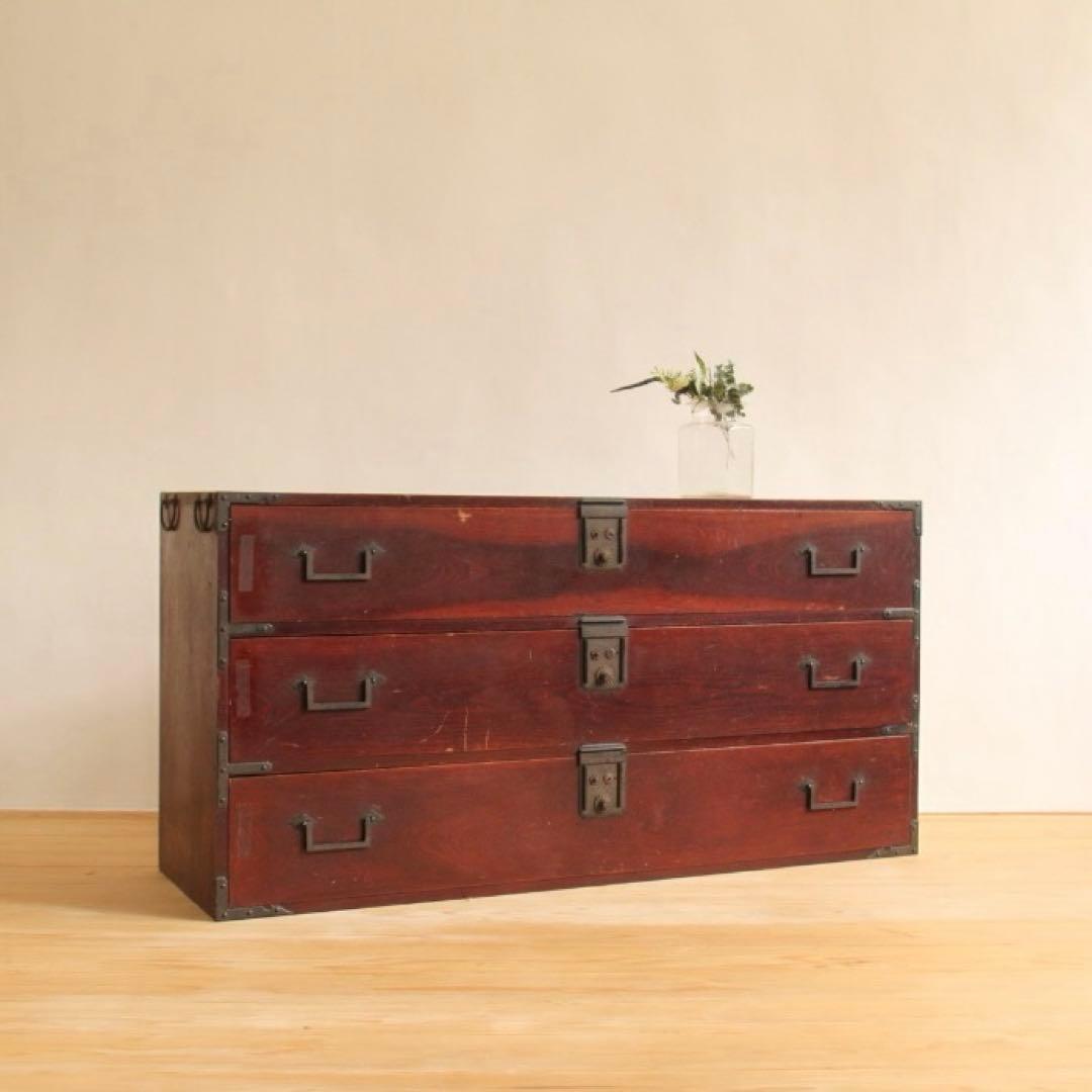 木製チェスト　収納棚　3段　和家具　古道具　古家具　ビンテージ　アンティーク