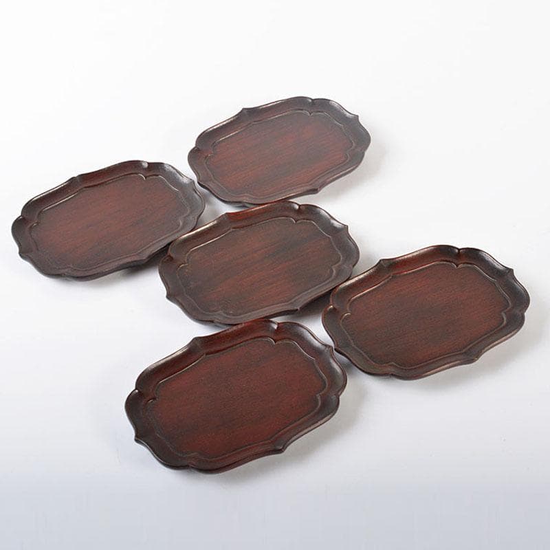 中国　唐木紫檀製　茶托　小皿　五客　V　R6479E