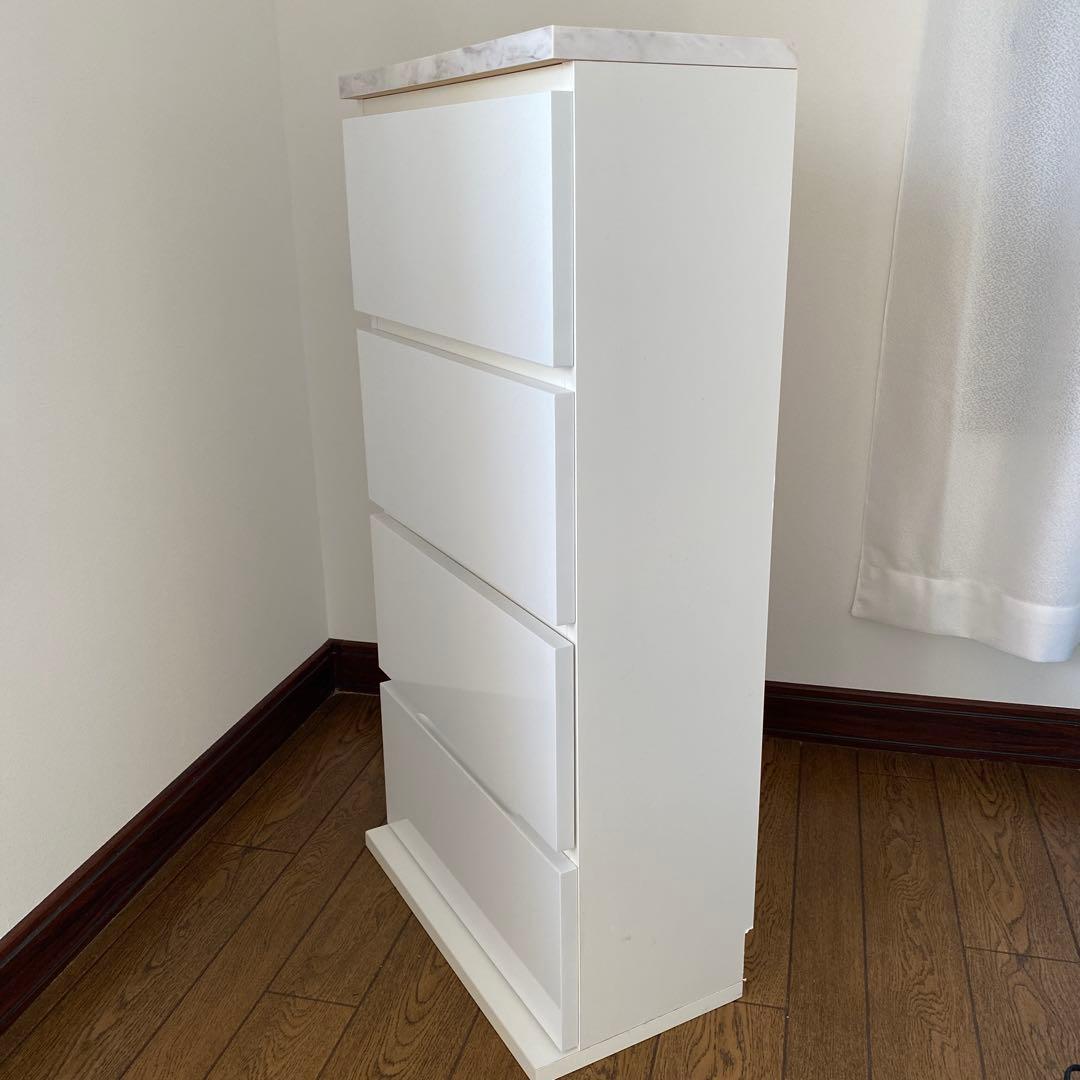 ホワイトチェスト 4段 引き出し付き　 薄型ホワイトサニタリーストッカー