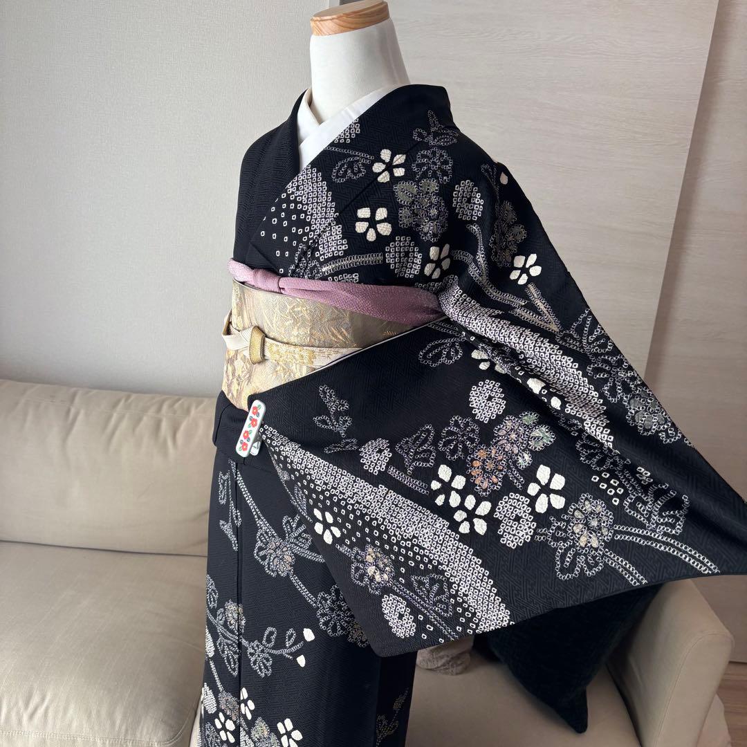 訪問着　フルセット　着物　帯　帯締め　帯締め　黒