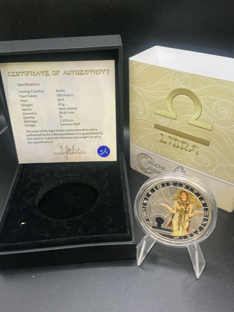 ミュシャ × 黄道十二宮 ―天秤座、Libra　銀メッキ付き白銅貨