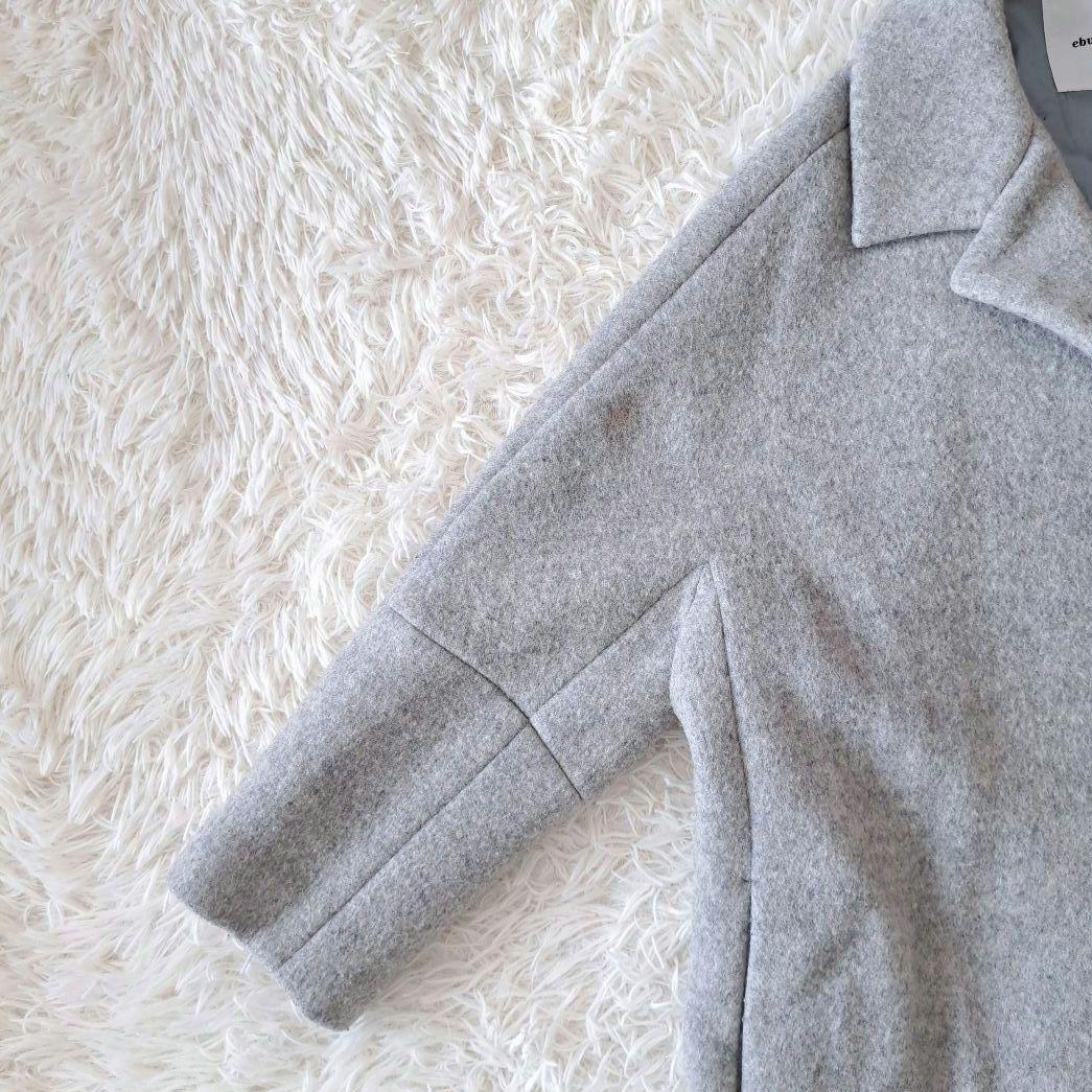 日本製 エブールꕤウール混 ロング ガウンコート ボタンレス グレー 厚手 36