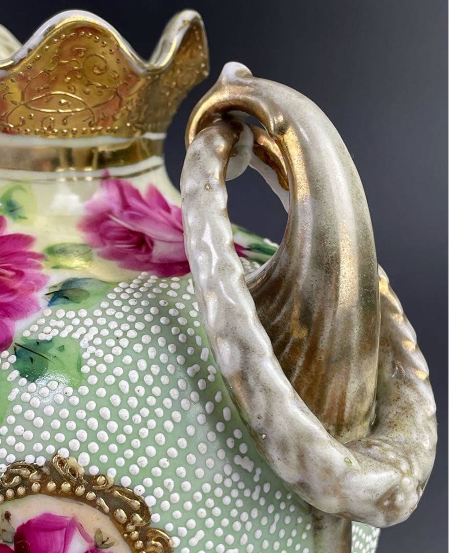 【美品】オールドニッポン アールヌーボー 薔薇紋 金盛り 花瓶