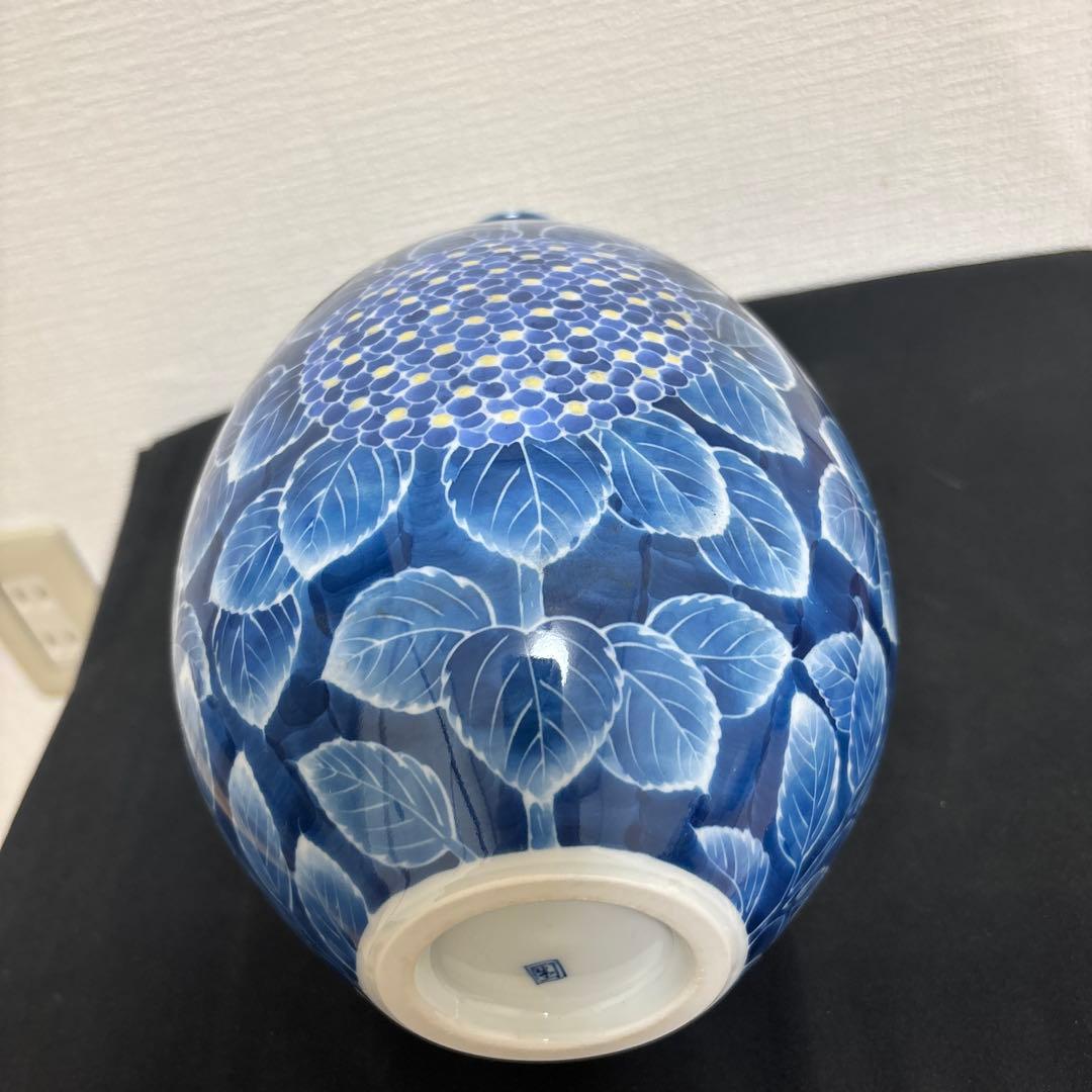 藤井朱明 壺 飾り壺 花器 日展人気作家 有田焼 紫陽花花瓶