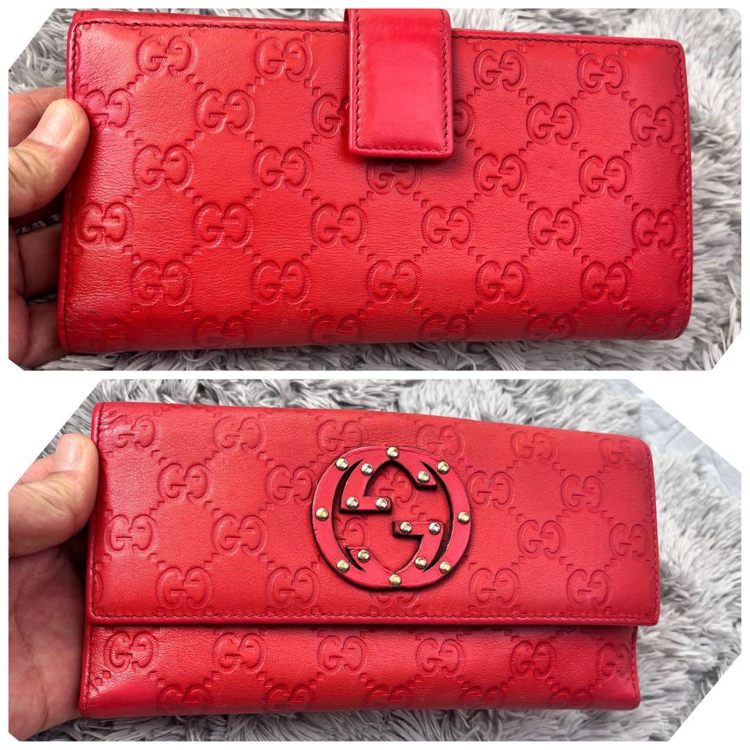 美品✨GUCCI コンチネンタル　シマ　長財布　インターロッキング　朱色