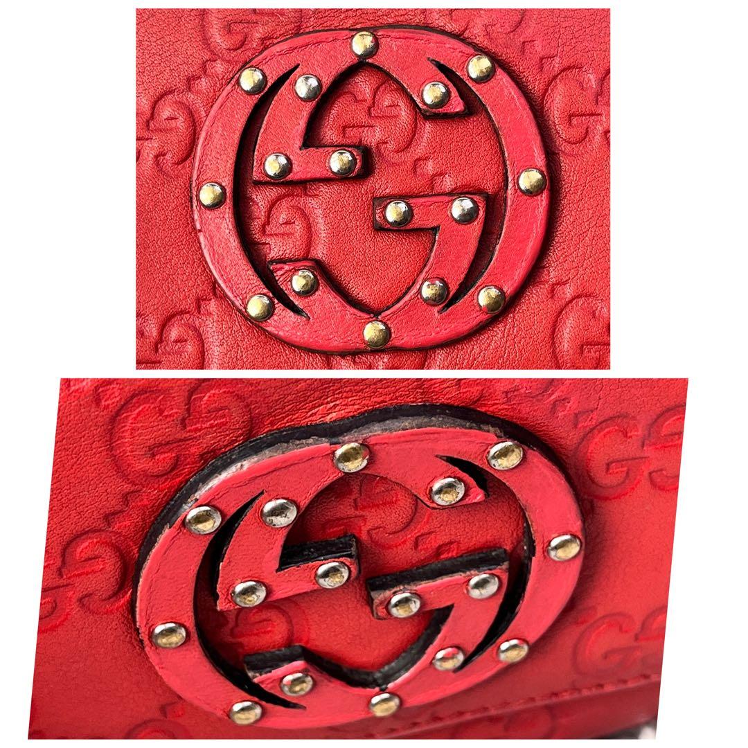 美品✨GUCCI コンチネンタル　シマ　長財布　インターロッキング　朱色