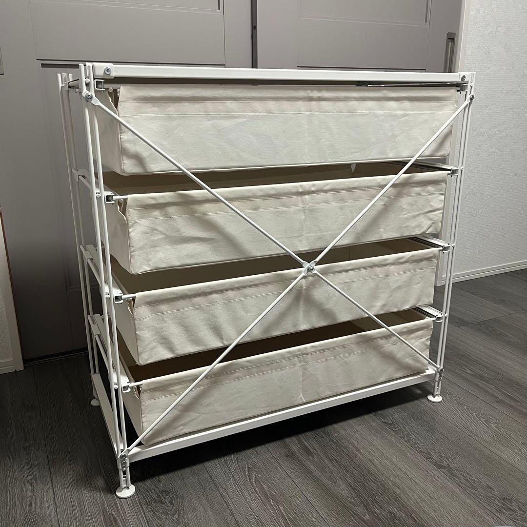 スチールユニットシェルフ 帆布バスケット4段