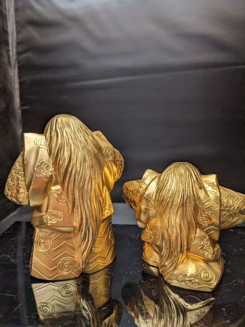 tk☆a976、鋳銅製　能 連獅子　日本芸能　 24KGP置物　２体
