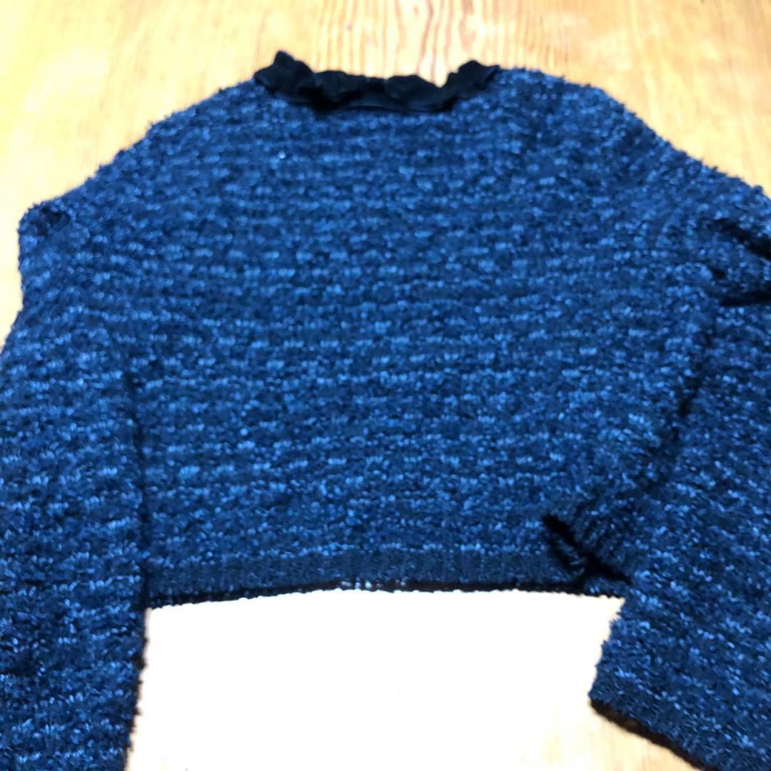 LANVIN ランバンのネイビー ノーカラージャケット ベルベット襟