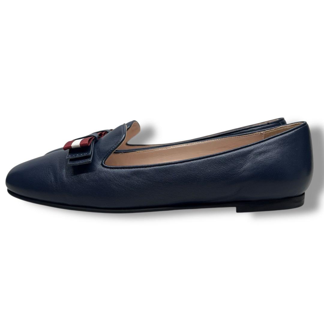 未使用級■BALLY バリー【25.0】フラット パンプス ネイビー レザー