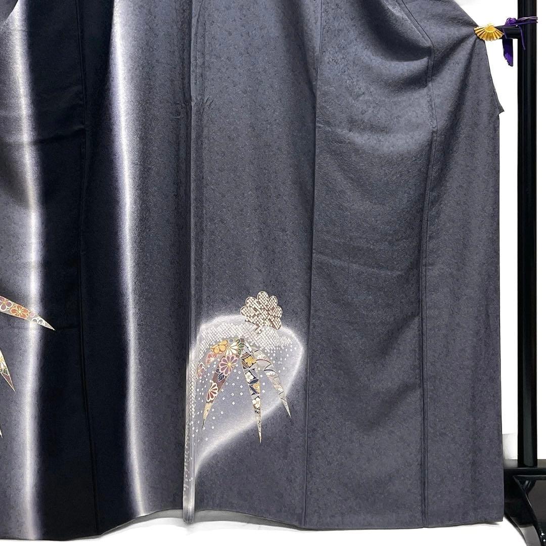 訪問着　雪輪紋　竹　菊花　ぼかし染め　金彩　鹿の子　紋無し　着物　093a d