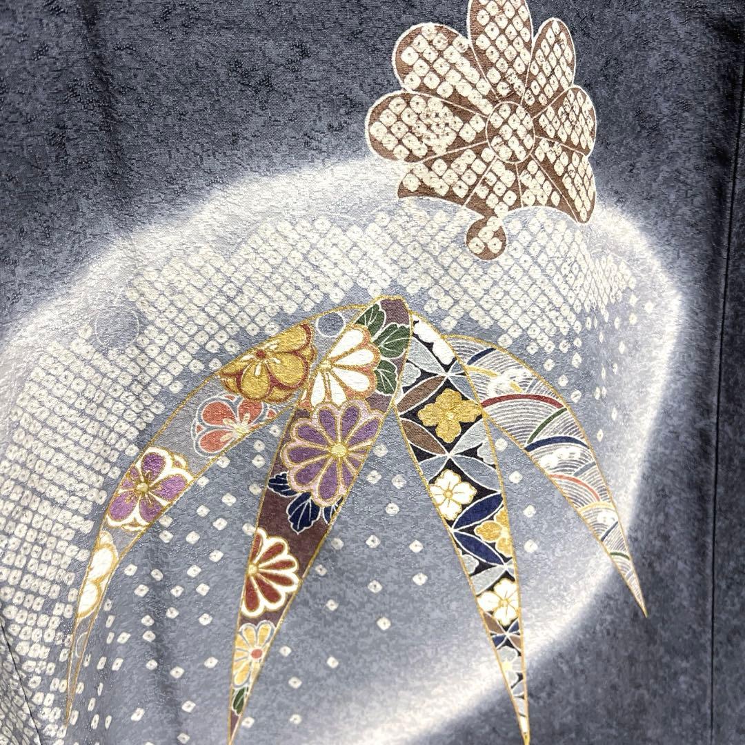 訪問着　雪輪紋　竹　菊花　ぼかし染め　金彩　鹿の子　紋無し　着物　093a d