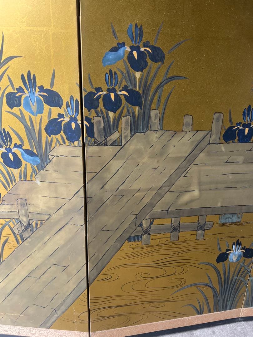 アイリスの花の金屏風